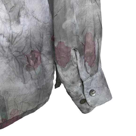Casual Corner Vintage Floral Sheer Button Down Blouse Women's Medium Gray Pink - Picture 5 of 9